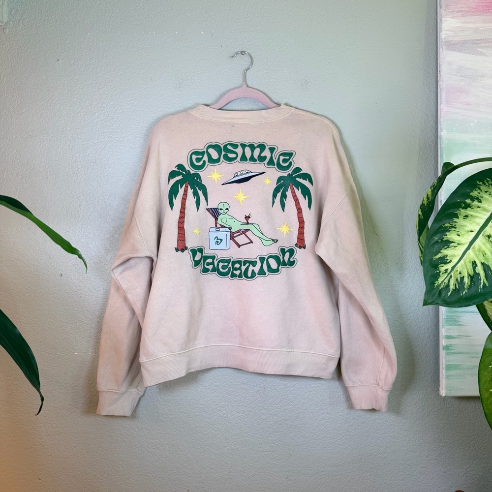 Coney Island Picnic Cosmic Vacation Alien Spaceship Kidcore Tan Sweatshirt M